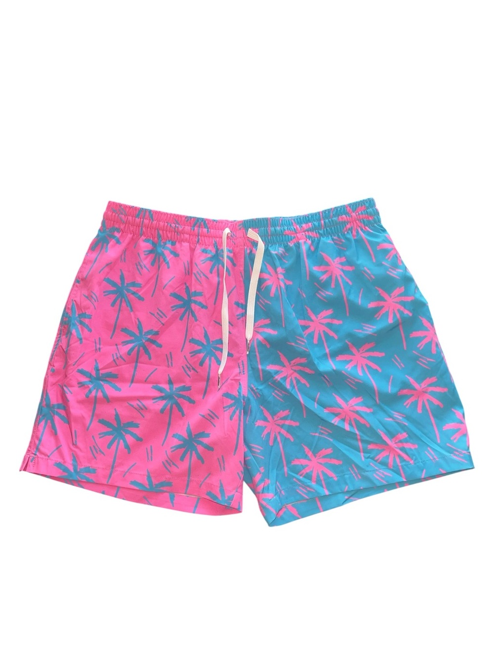 Chubbies Swim Trunks XL 5.5 Inseam Pink Blue Palm Tree Print Beach Shorts